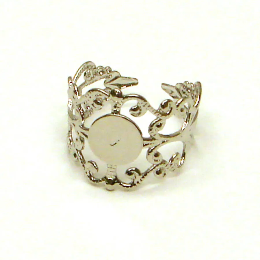Anillos Ajustables de Filigrana Chapado en Plata – 10pzs para Joyería en Vitrofusión