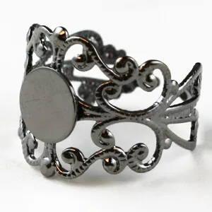 [738018] Anillos Ajustables en Afiligrana Chapado en Hematita – 10pzas