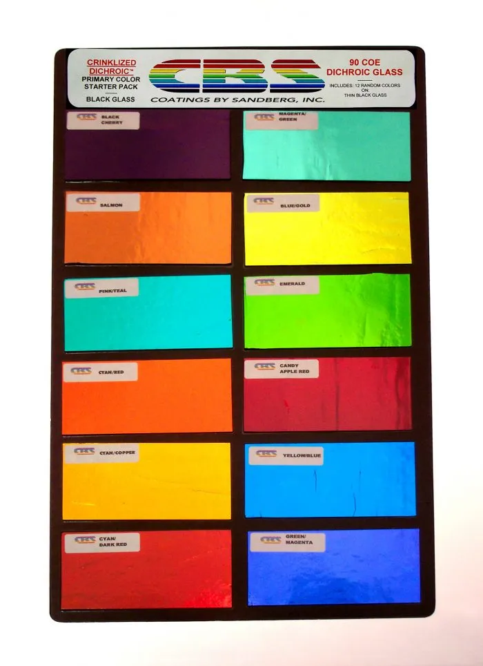 [126003] Paquete de Vidrio Dicroico CBS Crinklized Colores Primarios en Transparente – 96 COE